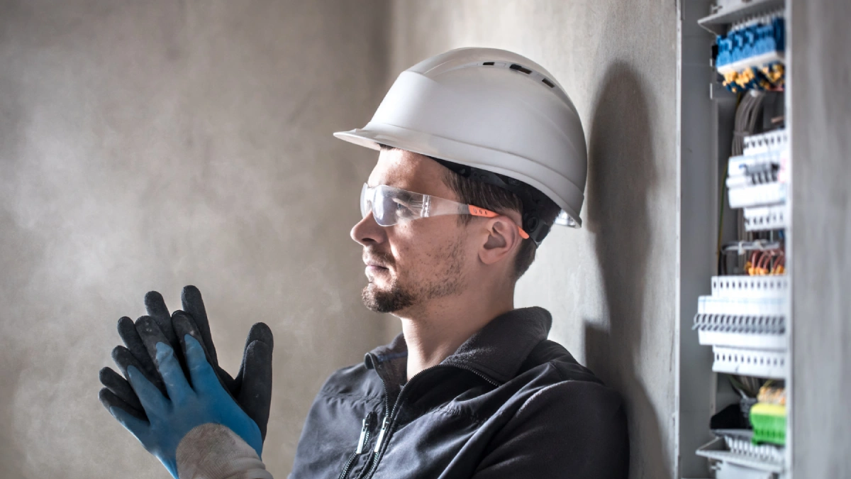 an electrical technician working in a switchboard with fuses